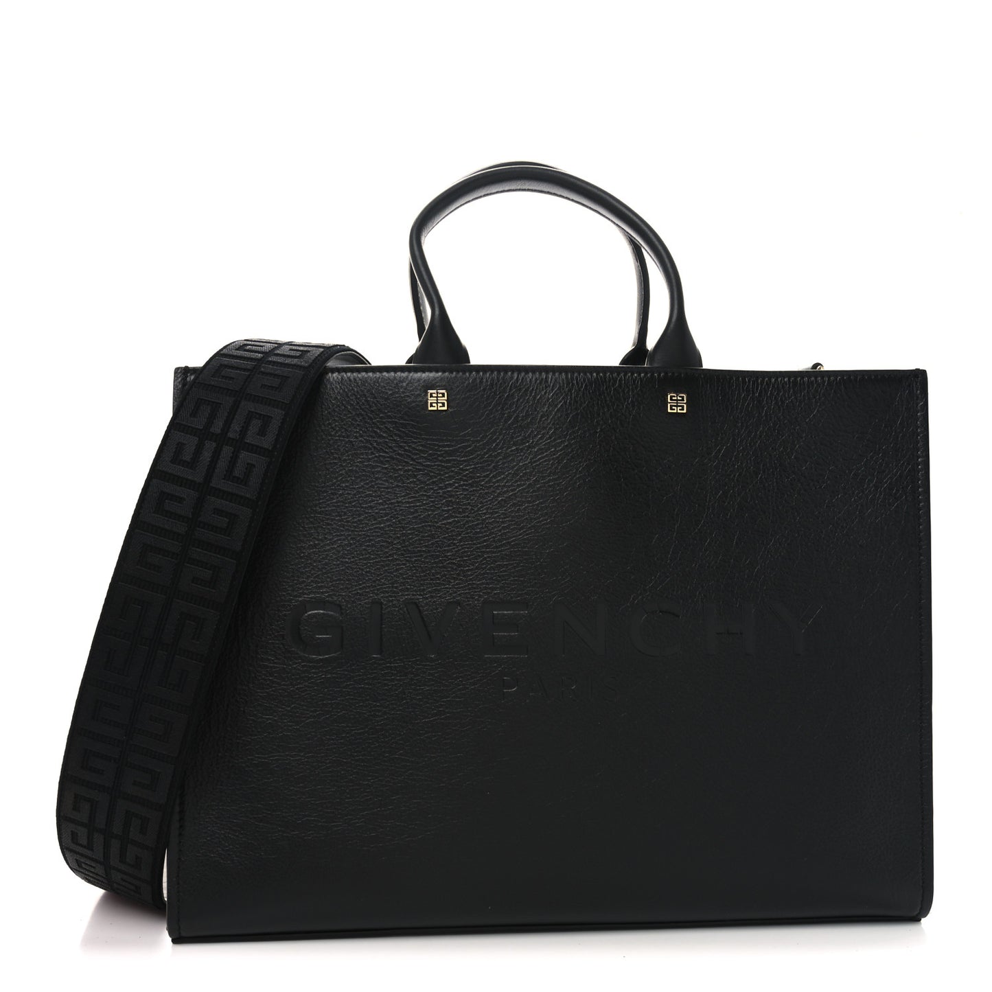 Tumbled Calfskin Logo Embossed Medium G-Tote Black