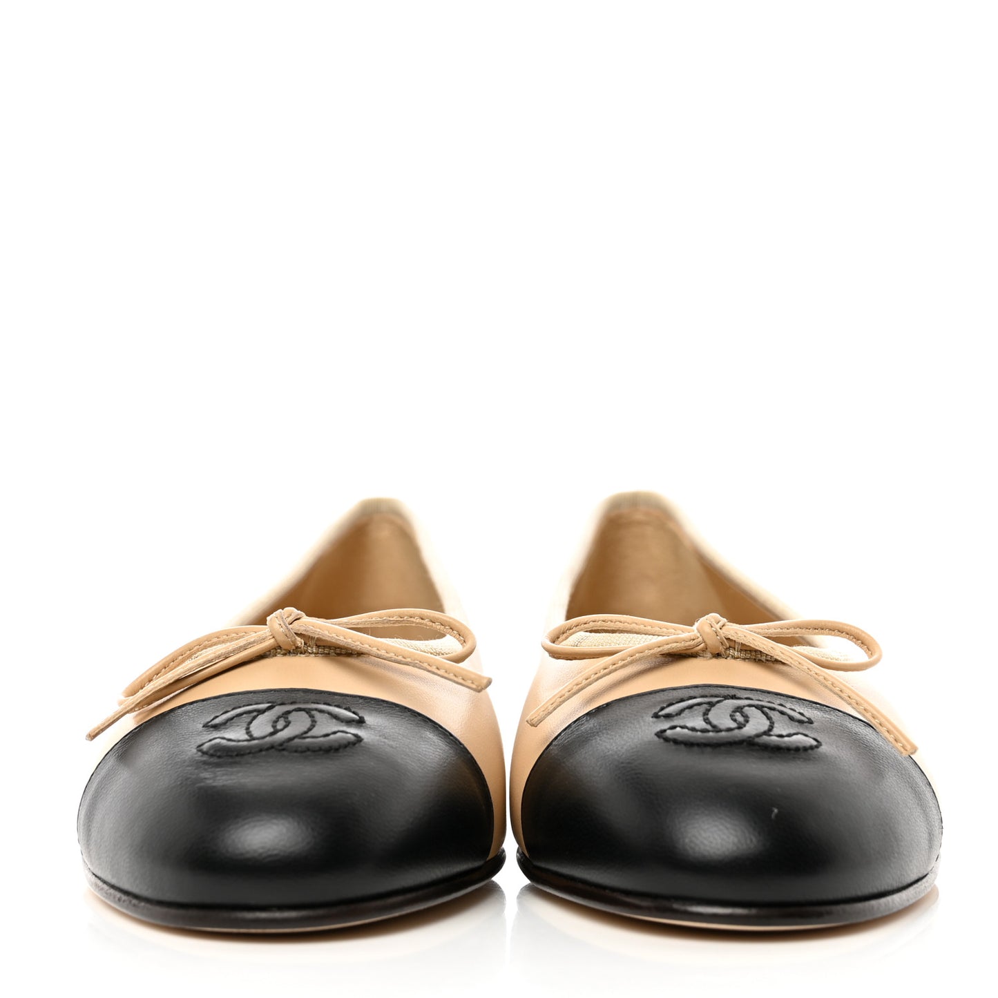 Lambskin Cap Toe CC Ballerina Flats 38 Beige Black