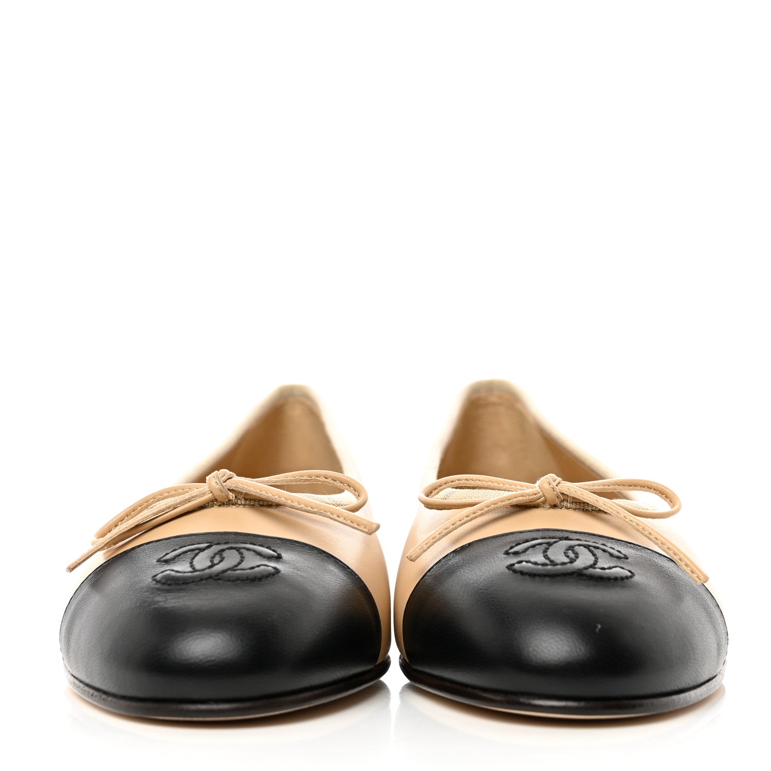 Chanel Lambskin Cap Toe CC Ballerina Flats 38 Beige Black 2 of 9