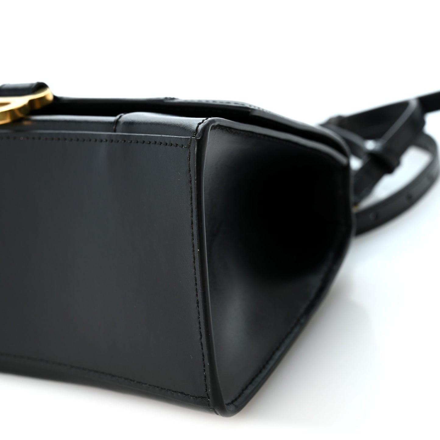 Shiny Box Calfskin Small Hourglass Top Handle Bag Black