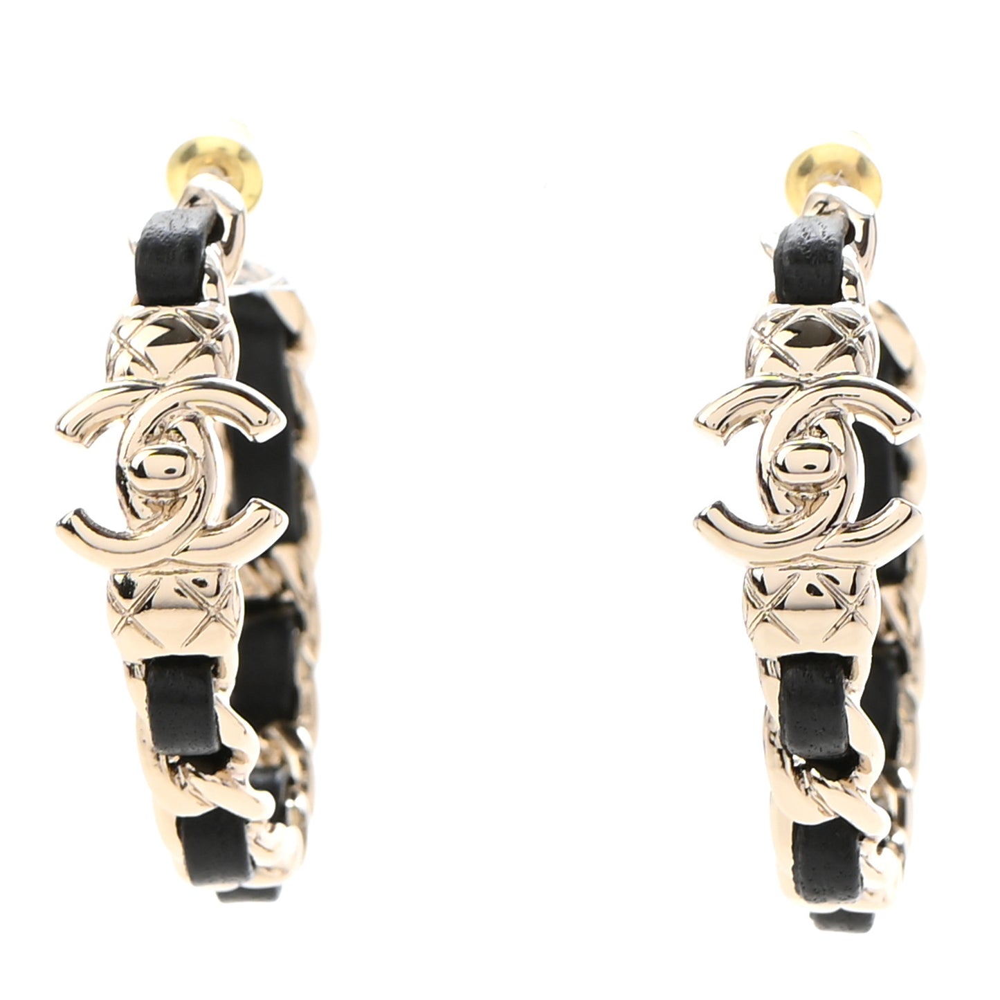 Lambskin CC Turnlock Chain Hoop Earrings Gold Black