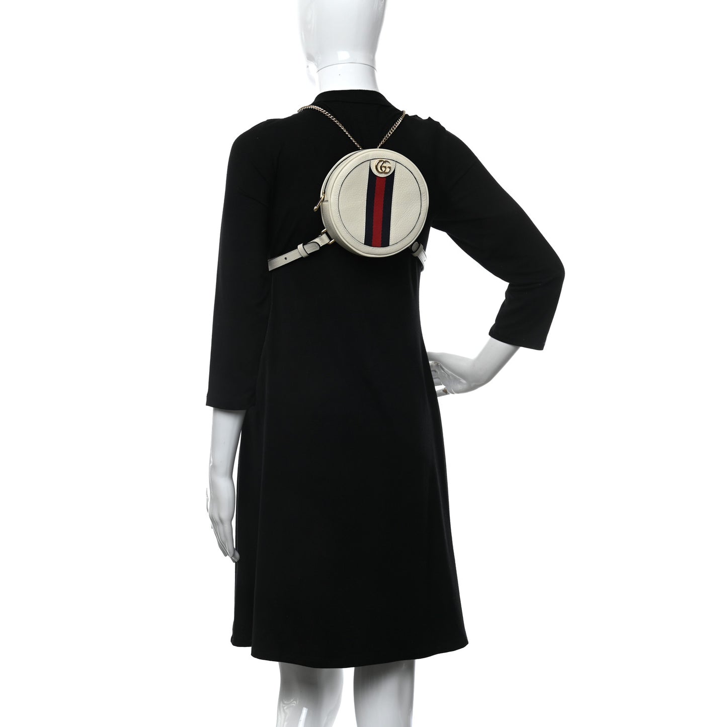 Textured Calfskin Web Mini Ophidia Round Shoulder Bag Mystic White