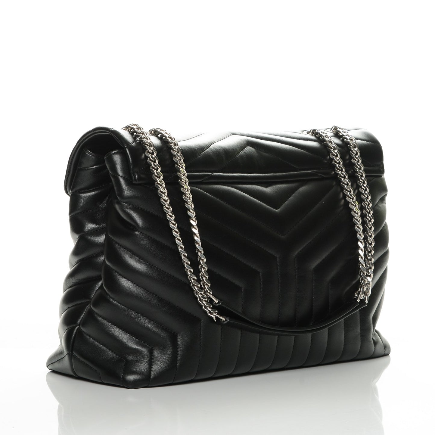 Calfskin Y Quilted Monogram Large Loulou Chain Satchel Black