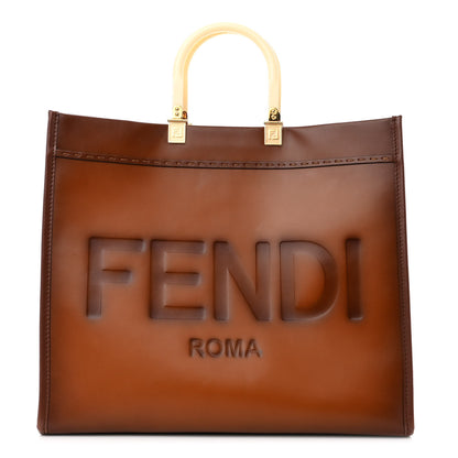 Fendi Vitello King Tamponato Plexiglass Logo Embossed Large Fendi Sunshine Shopper Tote Cuoio 1 of 9