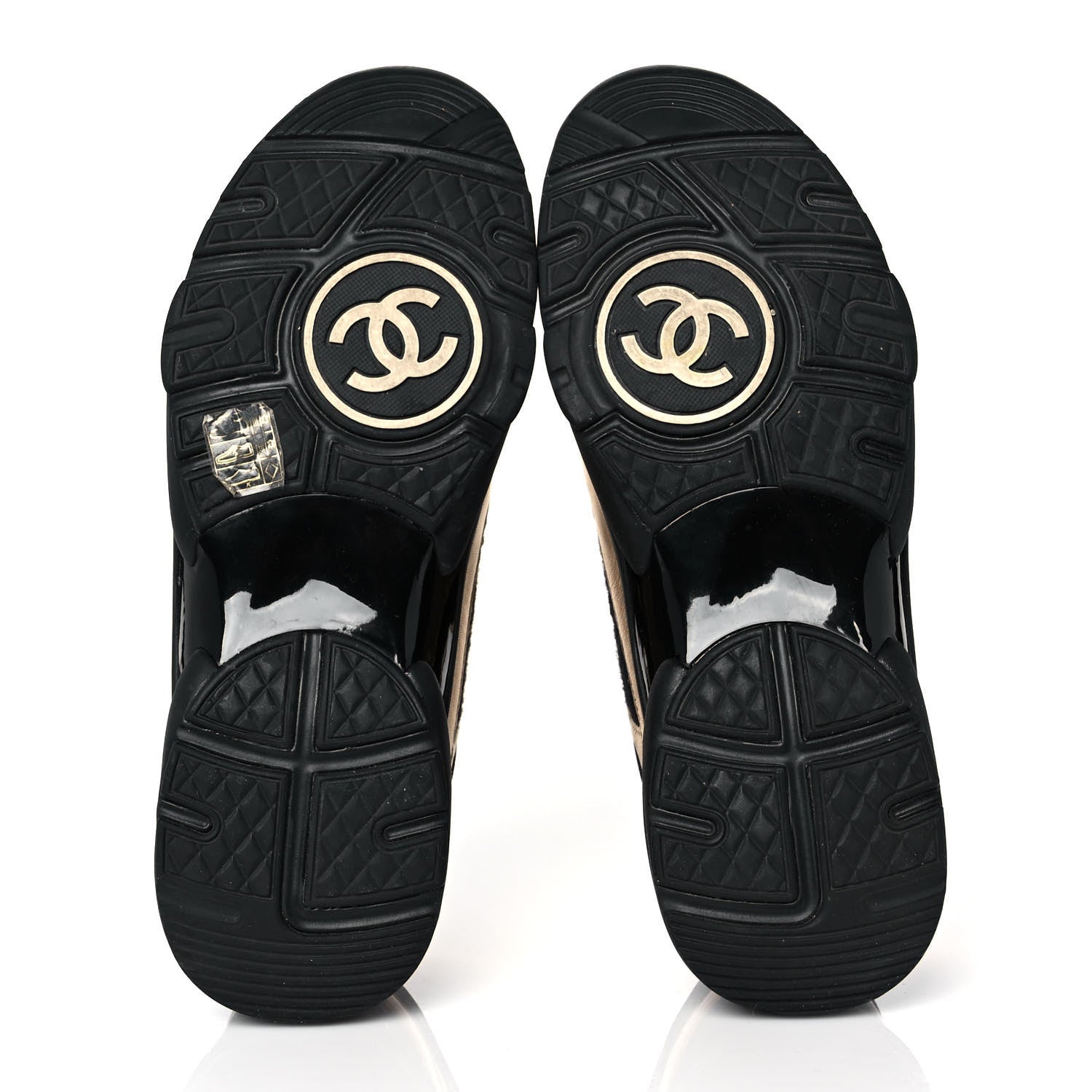 Chanel Satin Lambskin Fabric Tweed CC Sneakers 38.5 Gold Black 5 of 8