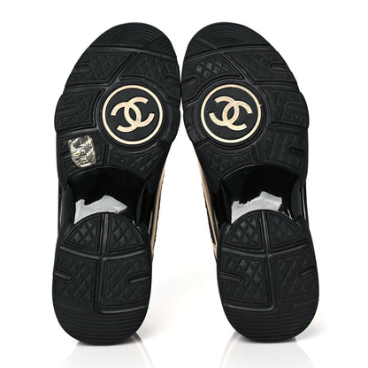 Chanel Satin Lambskin Fabric Tweed CC Sneakers 38.5 Gold Black 5 of 8