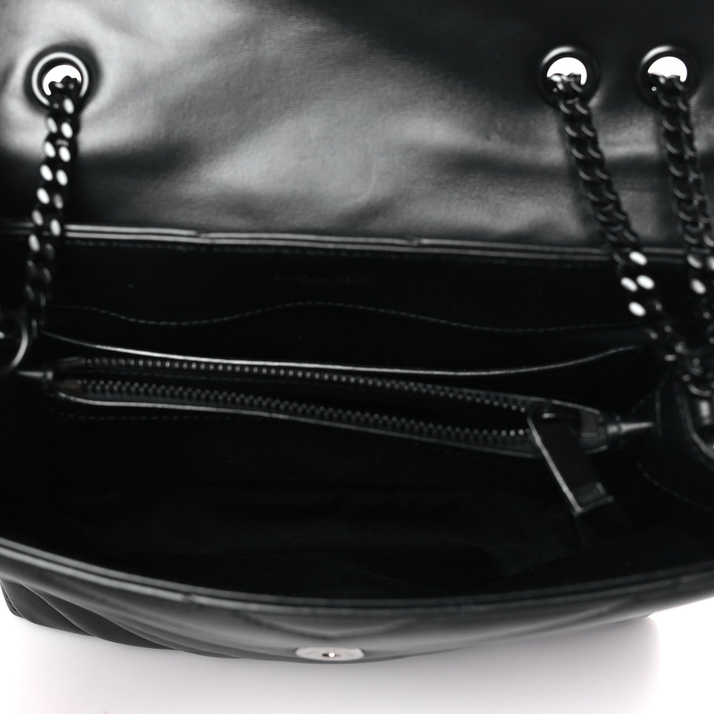 Calfskin Y Quilted Monogram Monochrome Small Loulou Chain Satchel Black