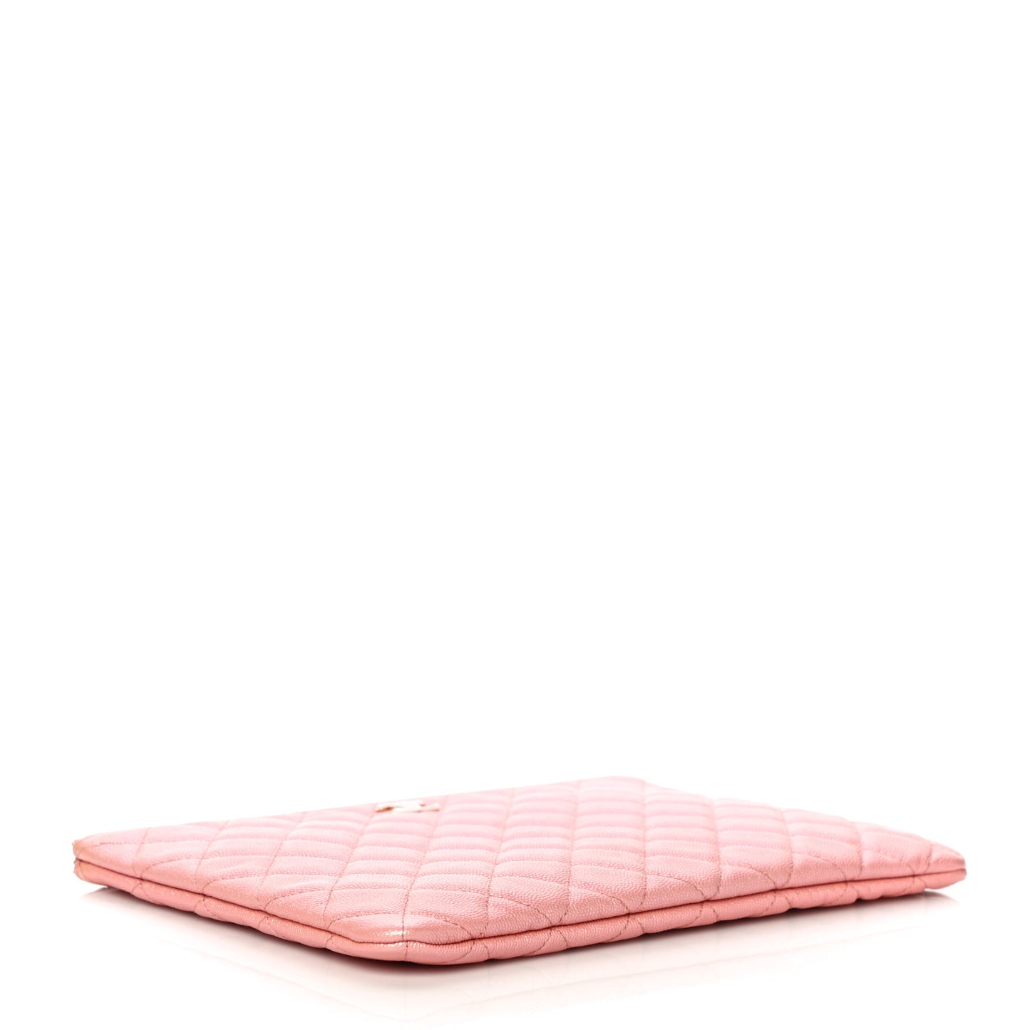 Iridescent Caviar Quilted Medium Cosmetic Case Rose Pink