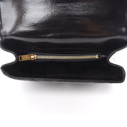 Saint Laurent Cracked Shiny Calfskin Matelasse Chevron Monogram Medium College Bag Black 5 of 11