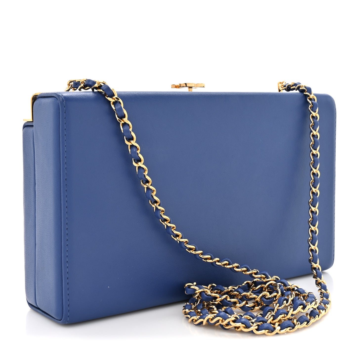Lambskin Métiers d’Art Kiss Lock Clutch Blue Gold
