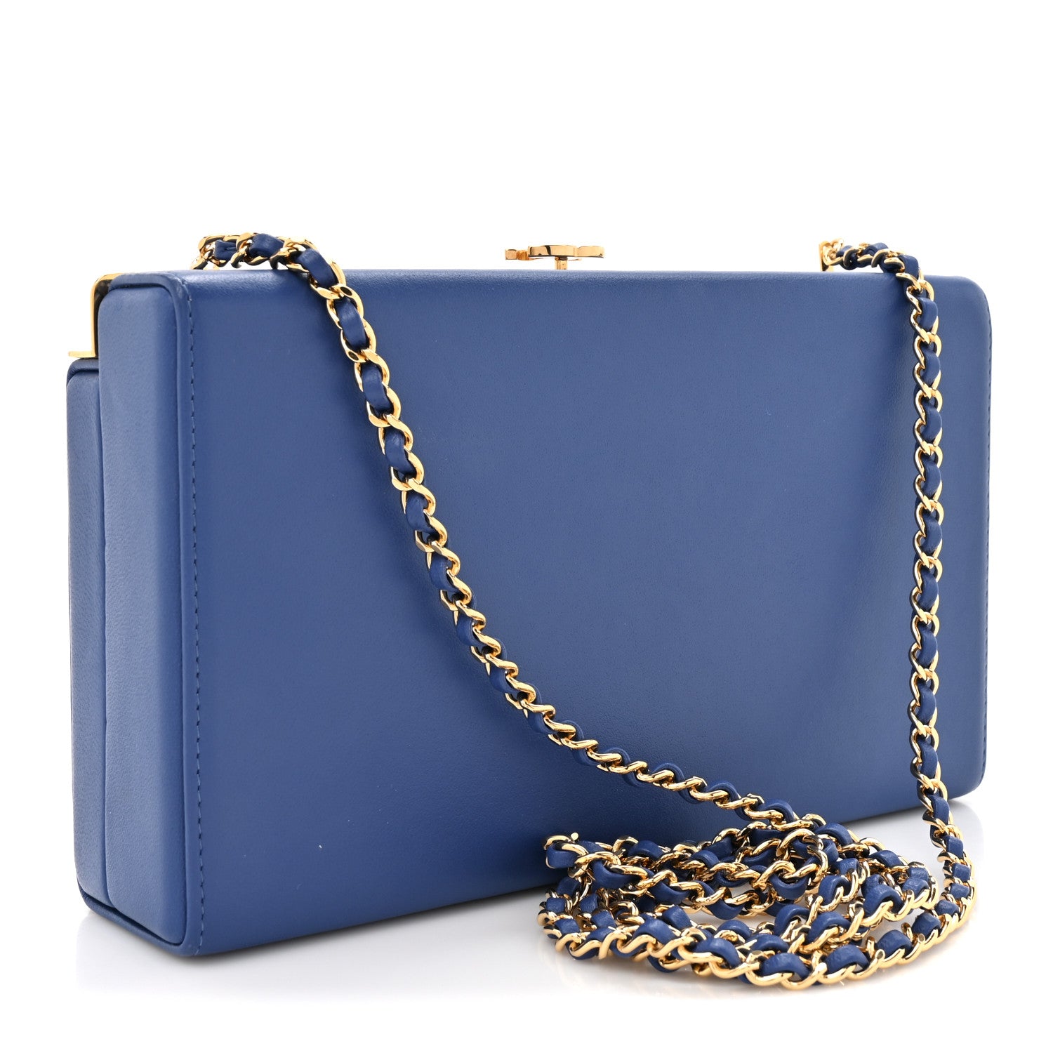 Chanel Lambskin Métiers d’Art Kiss Lock Clutch Blue Gold 3 of 10