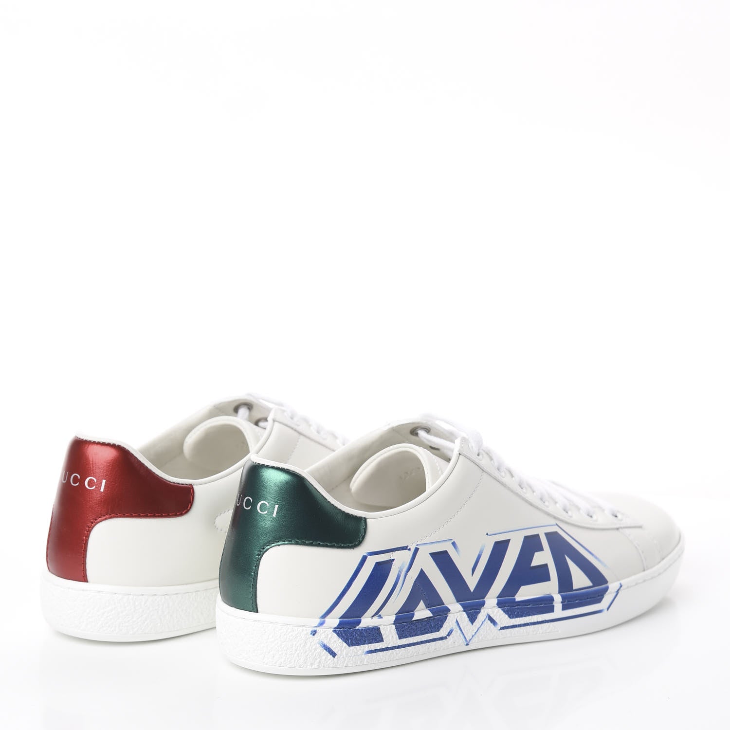 Gucci Calfskin Nappa LOVED Print Womens Ace Sneakers 38 White Red Flame Green 4 of 7