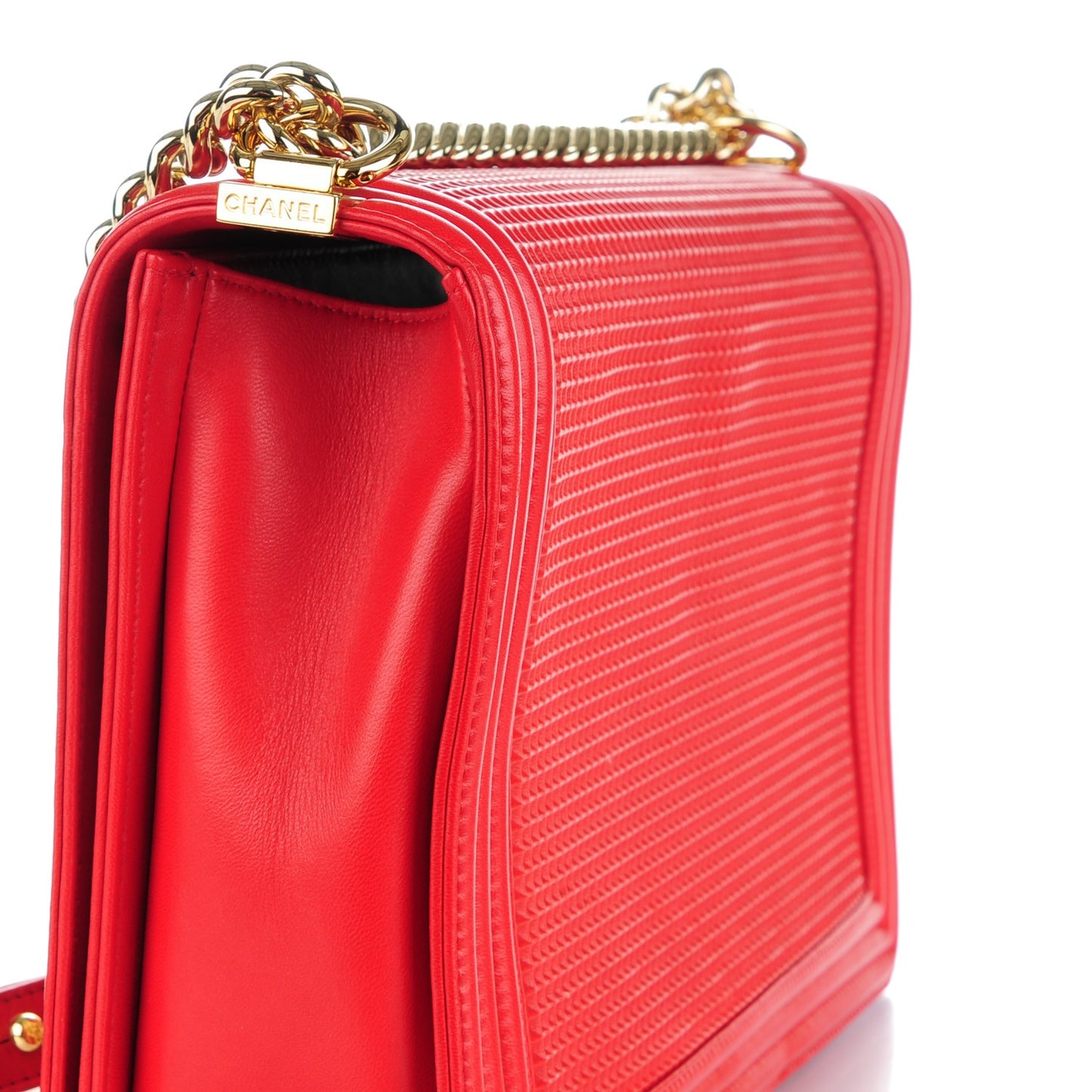 Lambskin Embossed Large Boy Cube Flap Red White