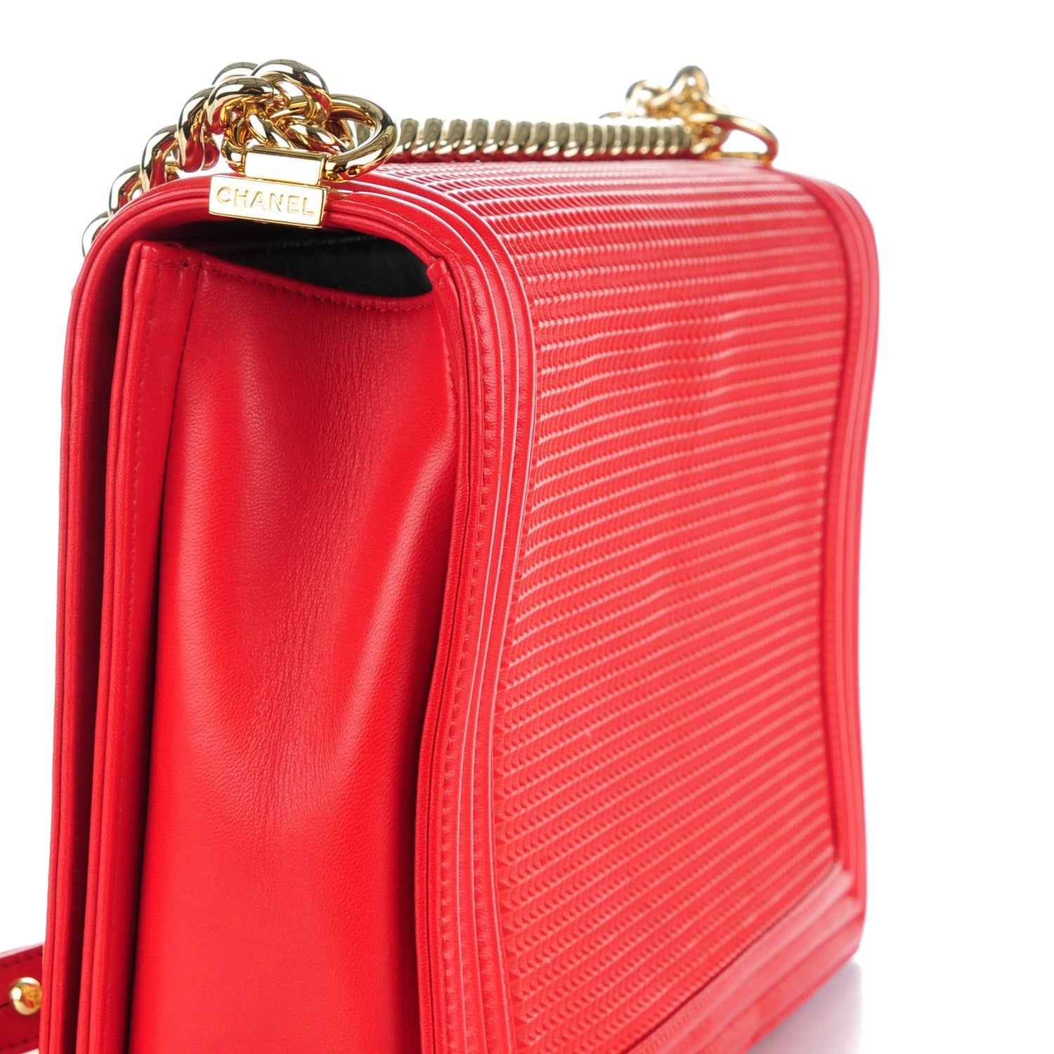 Chanel Lambskin Embossed Large Boy Cube Flap Red White 9 of 9