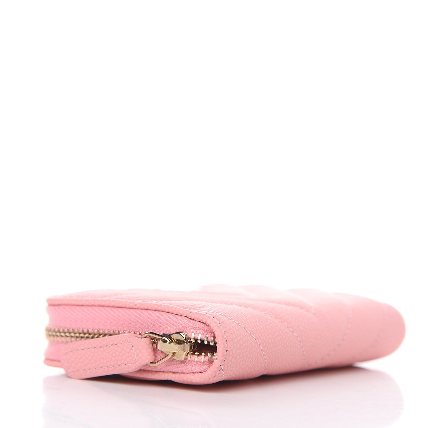 Iridescent Caviar Chevron Quilted Zip Coin Purse Pink
