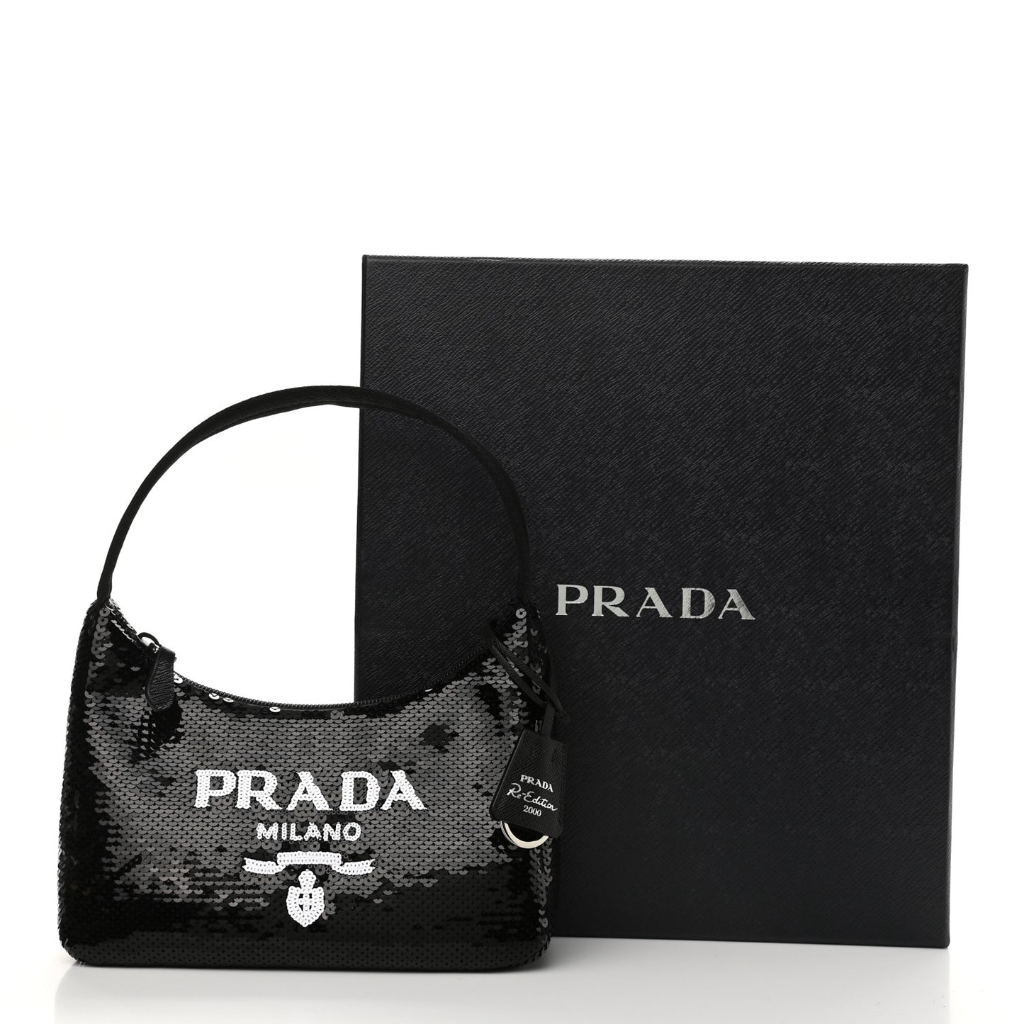 Paillettes Sequin Mini Re-Edition 2000 Bag Black White