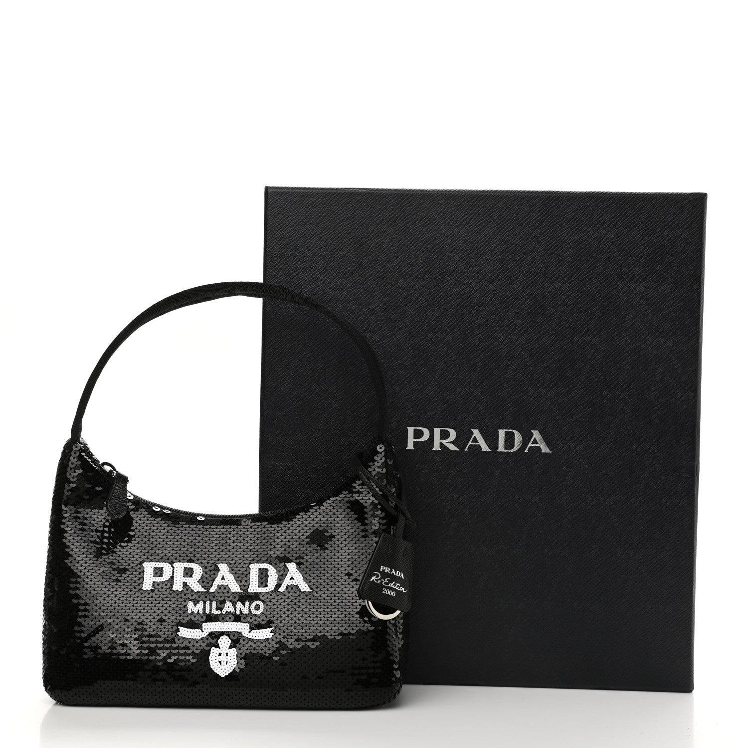 Prada Paillettes Sequin Mini Re-Edition 2000 Bag Black White 12 of 12