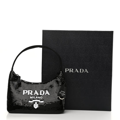 Prada Paillettes Sequin Mini Re-Edition 2000 Bag Black White 12 of 12
