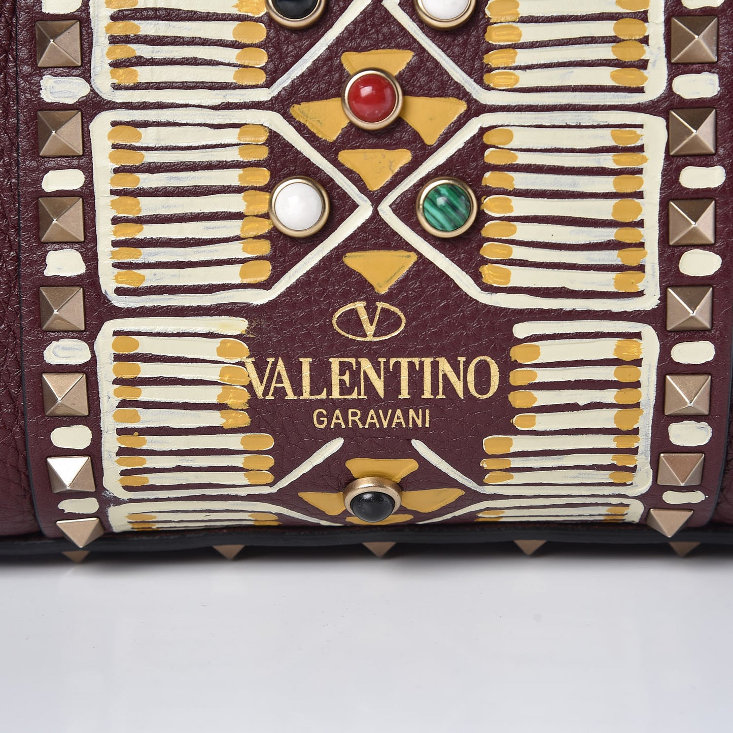 Calfskin Tribal Rockstud Shoulder Bag Rubin