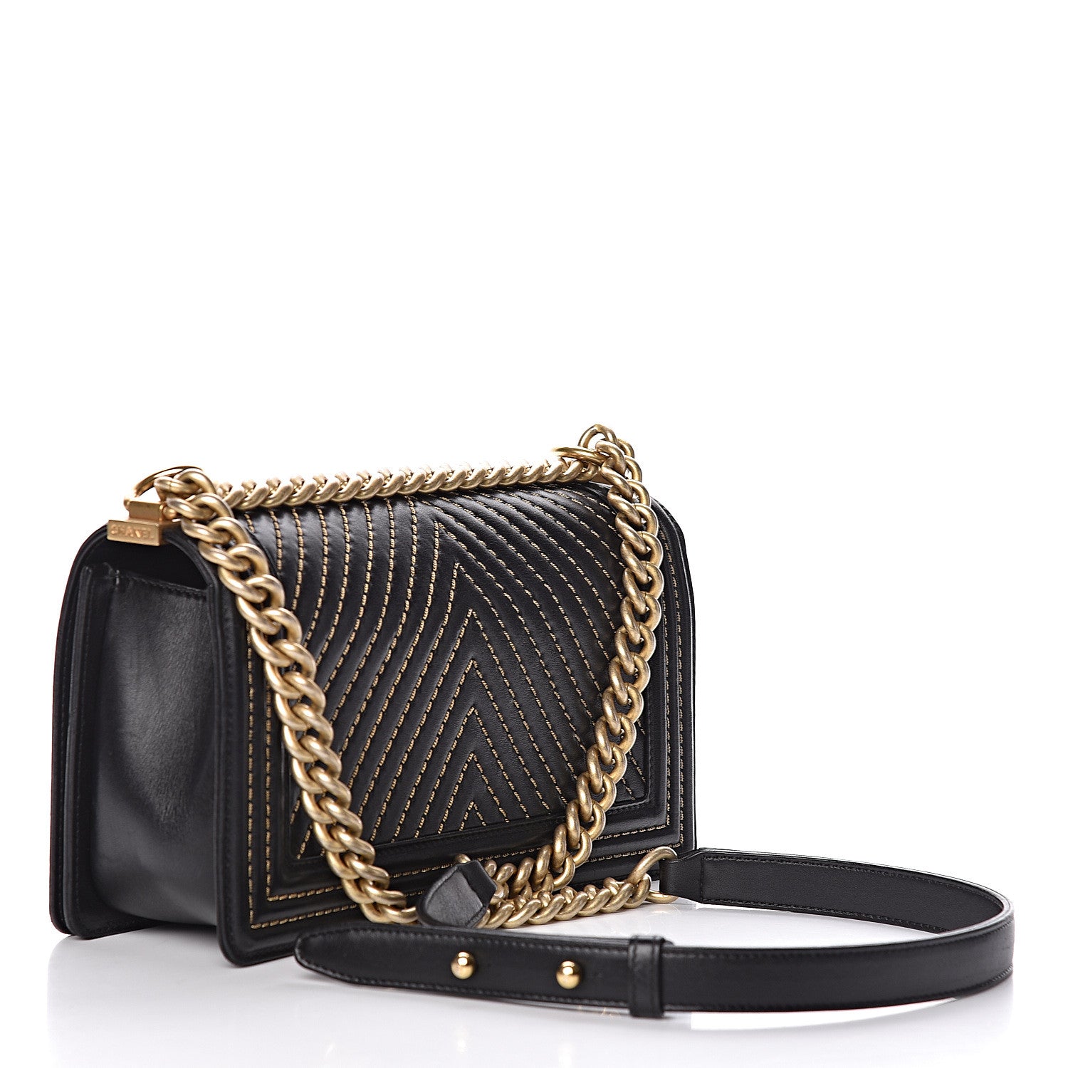 Chanel Calfskin Chevron Quilted Contrast Stitch Medium Boy Flap Black 3 of 12