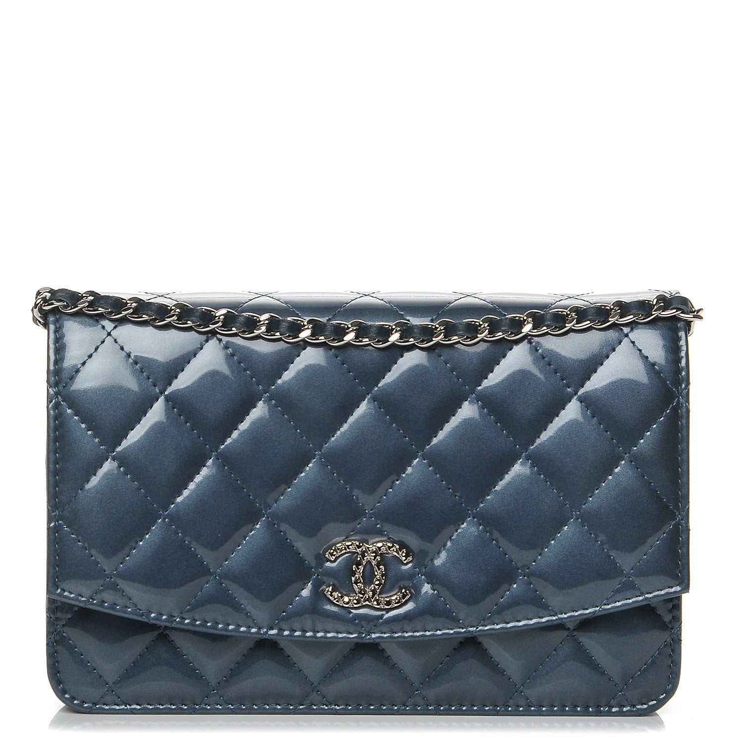 Chanel Patent Quilted Brilliant Wallet On Chain WOC Dark Blue 1 of 9