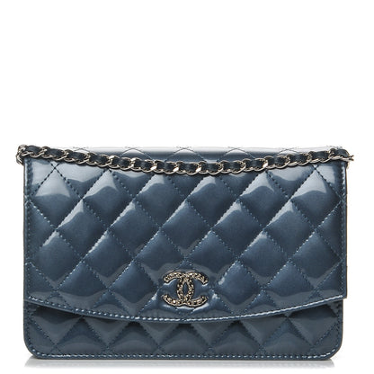 Chanel Patent Quilted Brilliant Wallet On Chain WOC Dark Blue 1 of 9