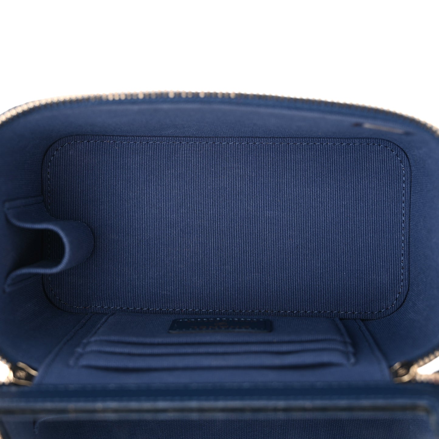 Lambskin Quilted Small Top Handle Vanity Case With Chain Dark Blue
