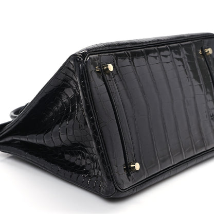 Hermes Shiny Porosus Crocodile Birkin 35 Black 9 of 12