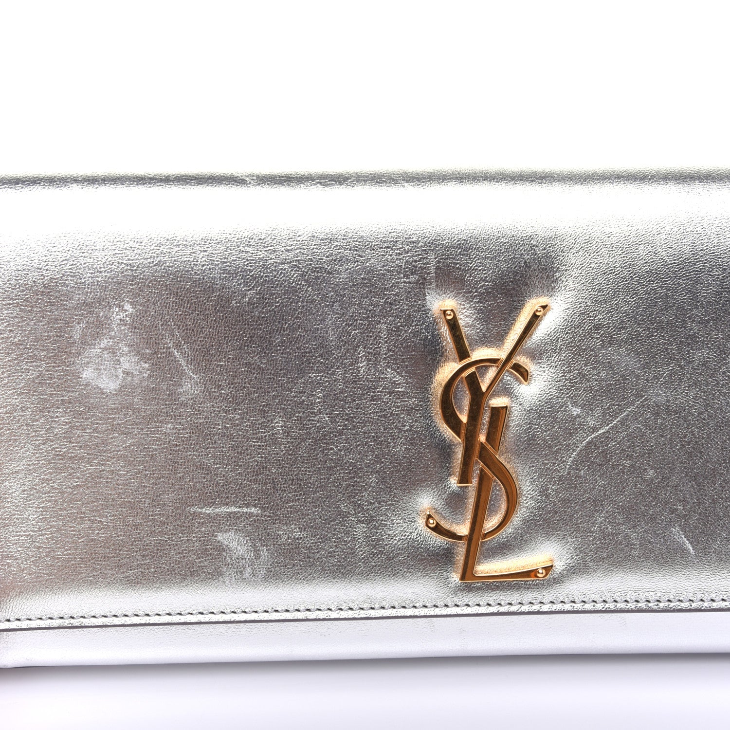 Saint Laurent Metallic Calfskin Classic Monogram Cassandre Clutch Argento 13 of 16