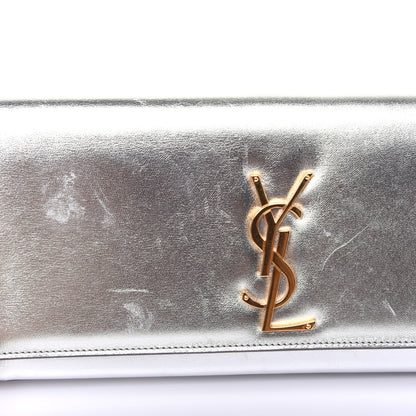 Saint Laurent Metallic Calfskin Classic Monogram Cassandre Clutch Argento 13 of 16