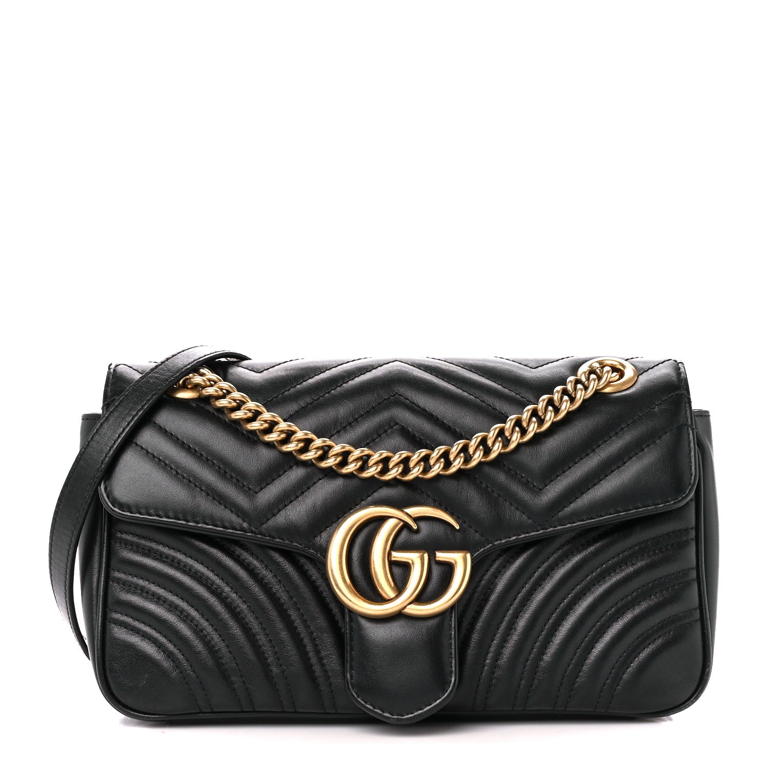 Gucci Calfskin Matelasse Small GG Marmont Shoulder Bag Black 1 of 11