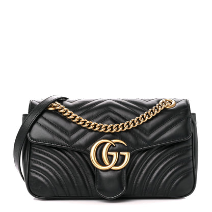Gucci Calfskin Matelasse Small GG Marmont Shoulder Bag Black 1 of 11