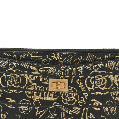 Chanel Calfskin Crocodile Embossed Graffiti 2.55 Cocodile Reissue Zip Pouch Black Gold 8 of 8