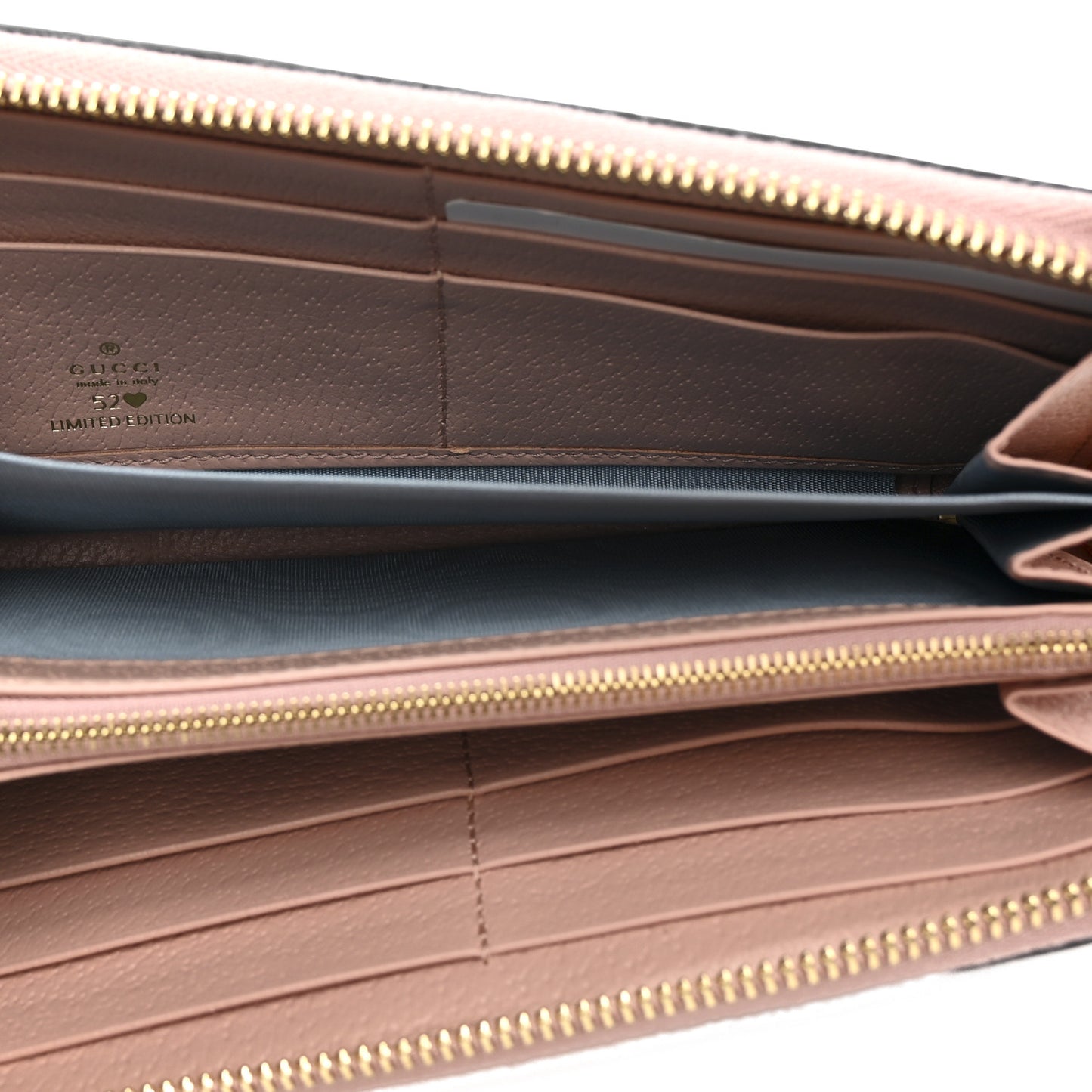 New Denim GG Monogram Calfskin Love Parade Zip Around Wallet Light Pink
