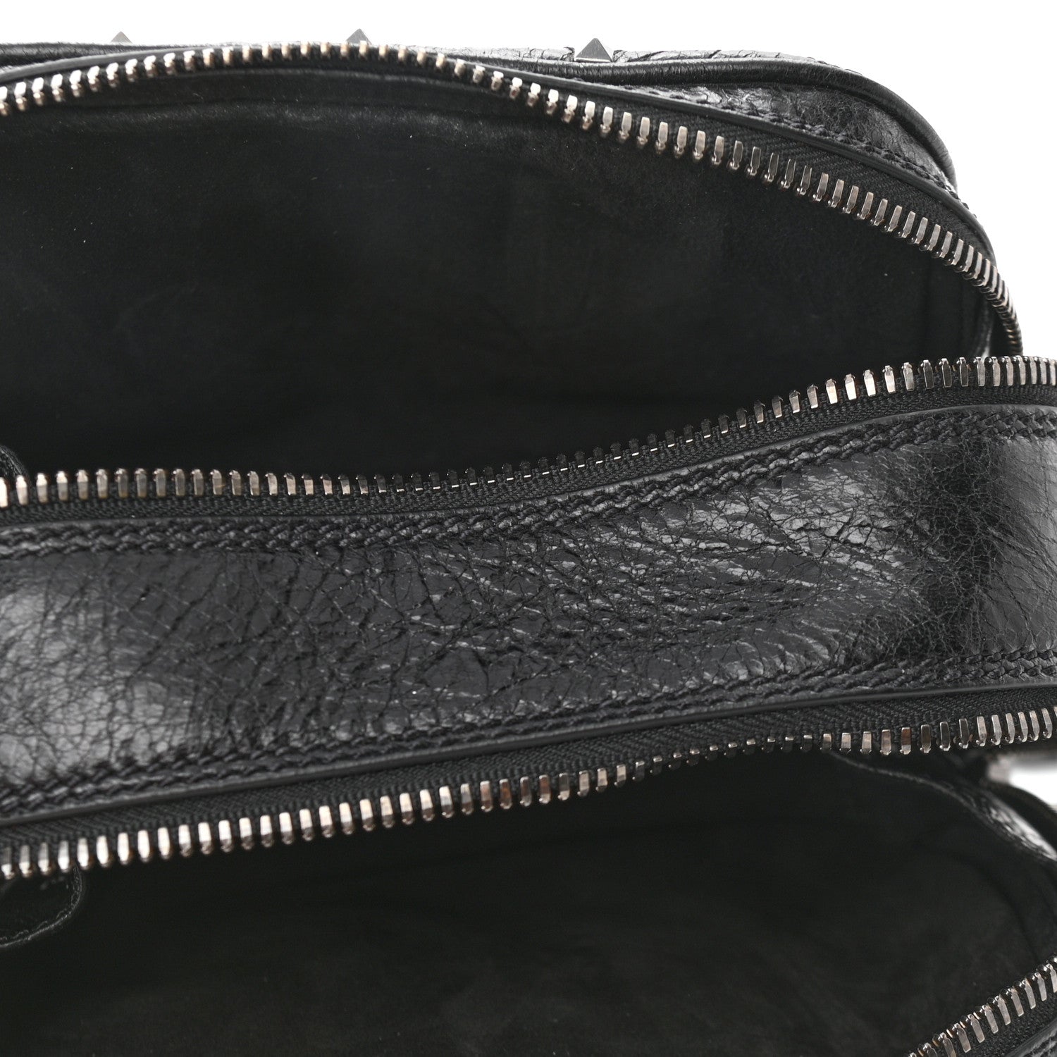 Valentino Garavani Craquele Nappa Rockstud Spike Double Zip Camera Crossbody Bag Black 4 of 9