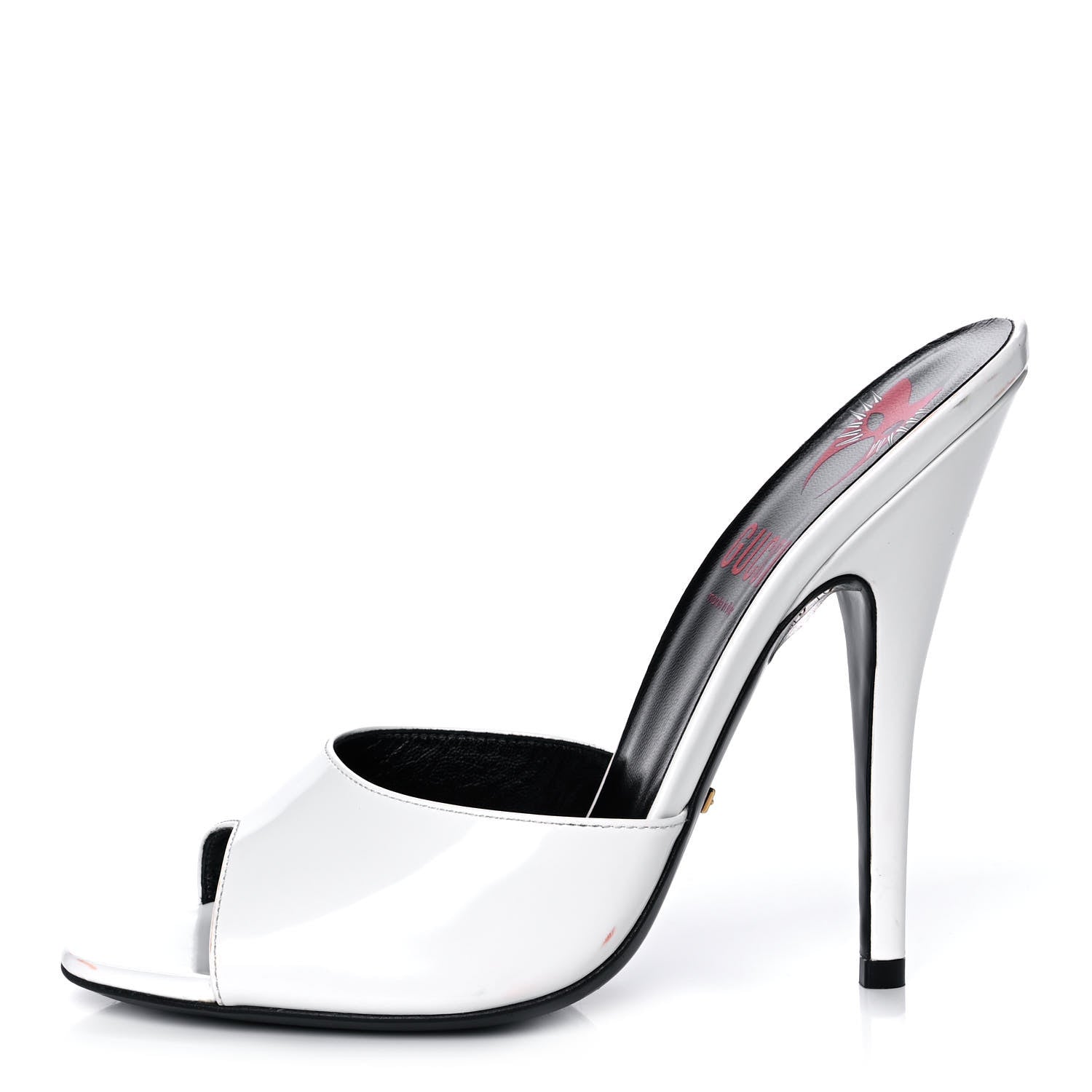 Gucci Polished Calfskin Scarlet High Heel Slide Sandals 38.5 Great White 1 of 11