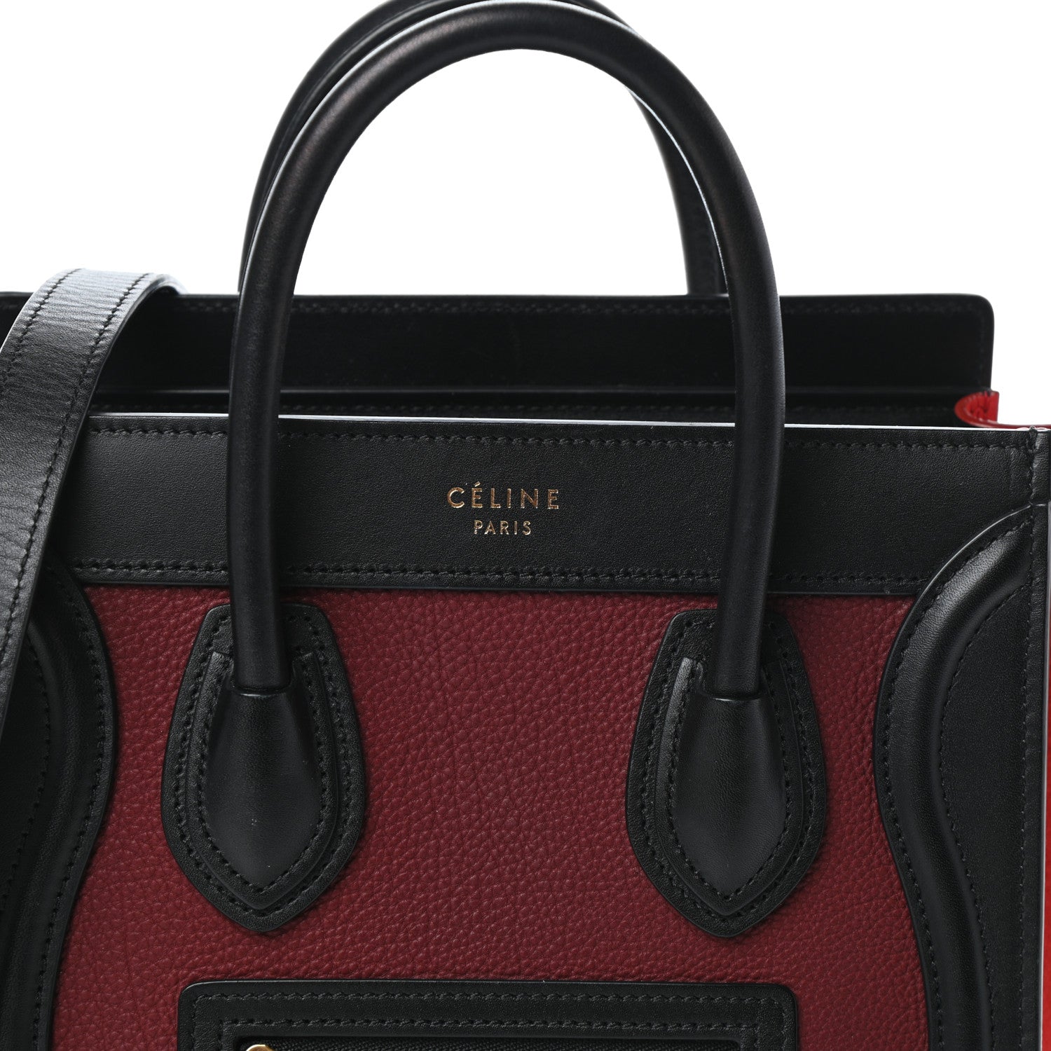 Celine Drummed Calfskin Nubuck Nano Tri-Color Luggage Burgundy 7 of 9
