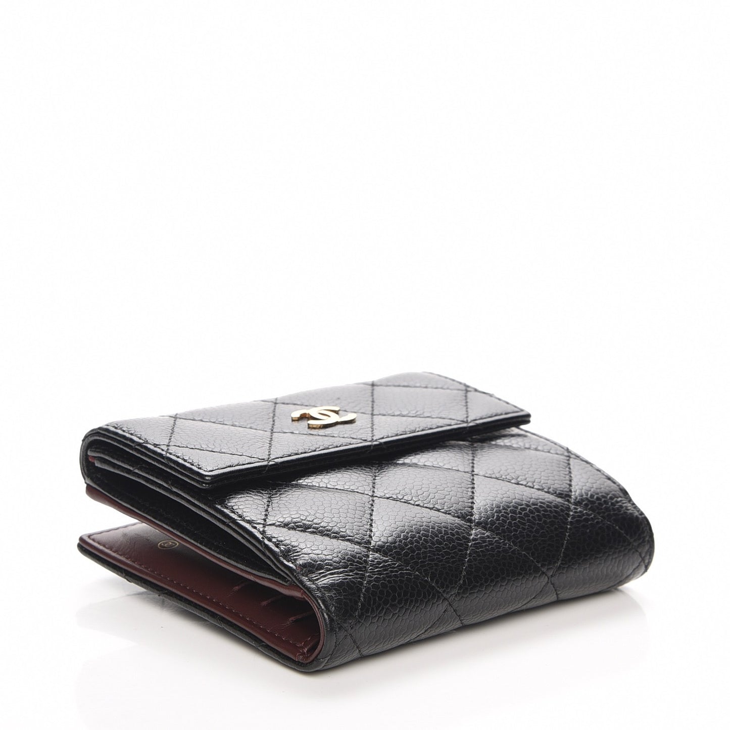 Caviar Quilted Compact French Flap Wallet Black