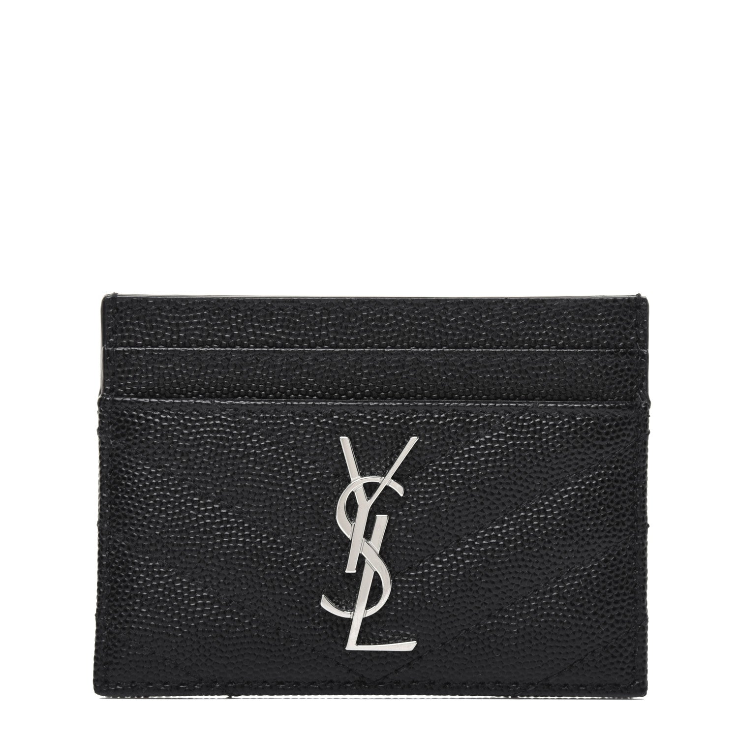 Saint Laurent Grain De Poudre Matelasse Chevron Monogram Credit Card Case Black 1 of 12