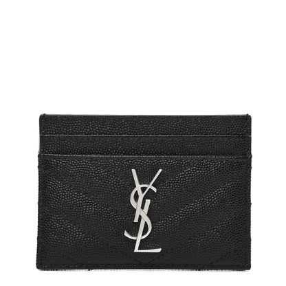 Saint Laurent Grain De Poudre Matelasse Chevron Monogram Credit Card Case Black 1 of 12