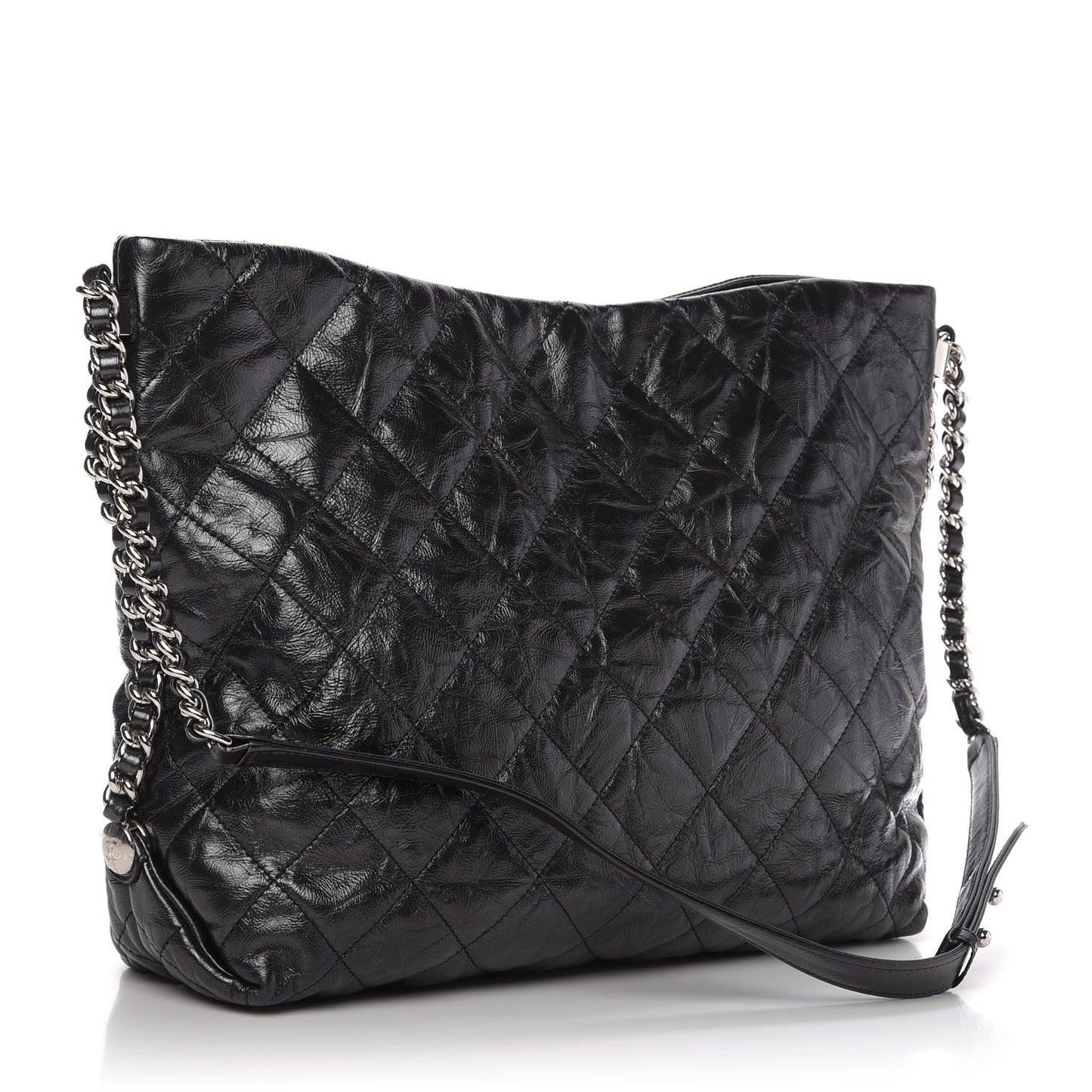 Metallic Crackled Calfskin Quilted Medium Big Bang Hobo Black