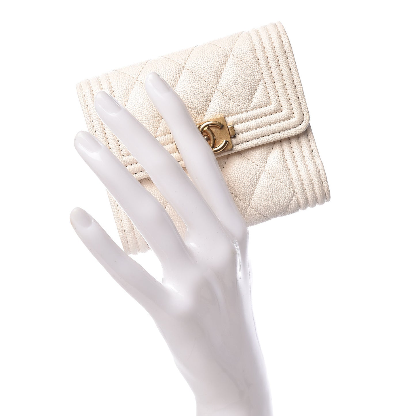 Caviar Quilted Compact Boy Flap Wallet White