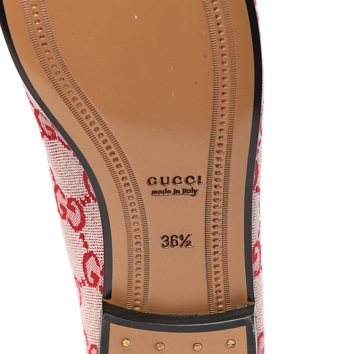 Gucci Canvas GG Monogram Horsebit Womens Jordaan Loafers 36.5 Gardenia Hibiscus Red 6 of 8