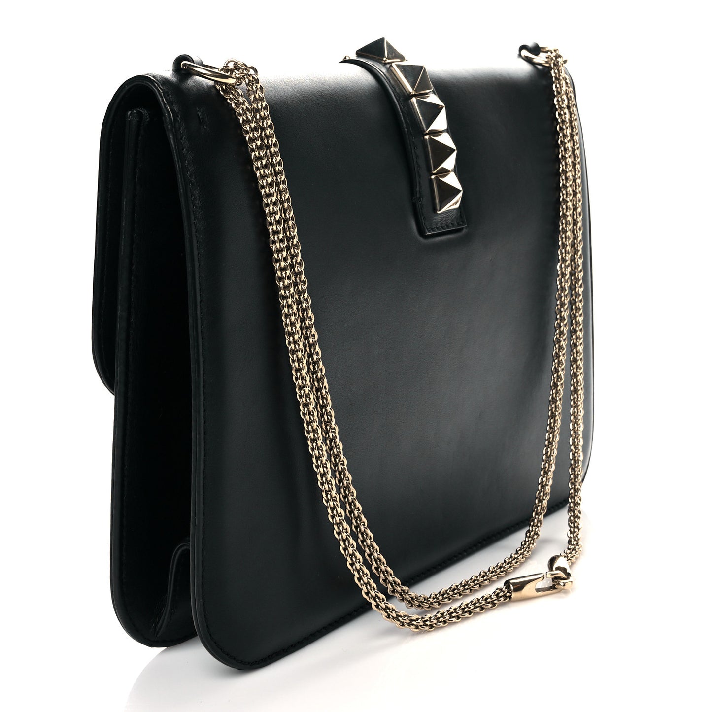 Vitello Extra Large Glam Lock Rockstud Flap Black