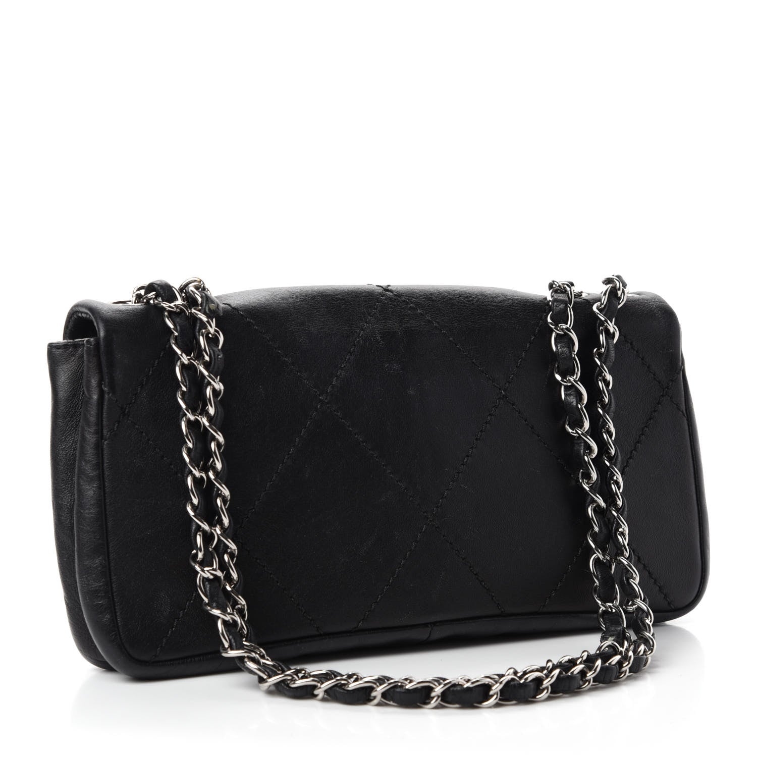 Chanel Lambskin Diamond Stitched CC East West Flap Black 3 of 12