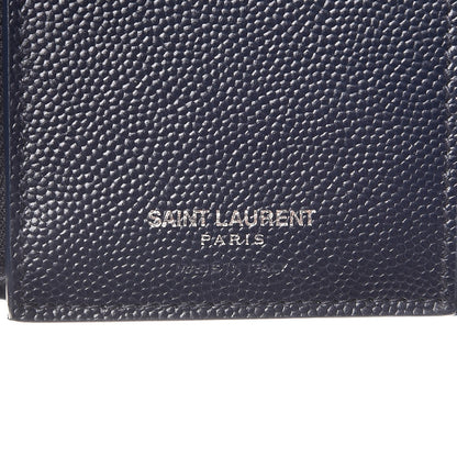 Saint Laurent Grain De Poudre Matelasse Chevron Monogram Compact Tri Fold Wallet Blue Sapphire 6 of 7