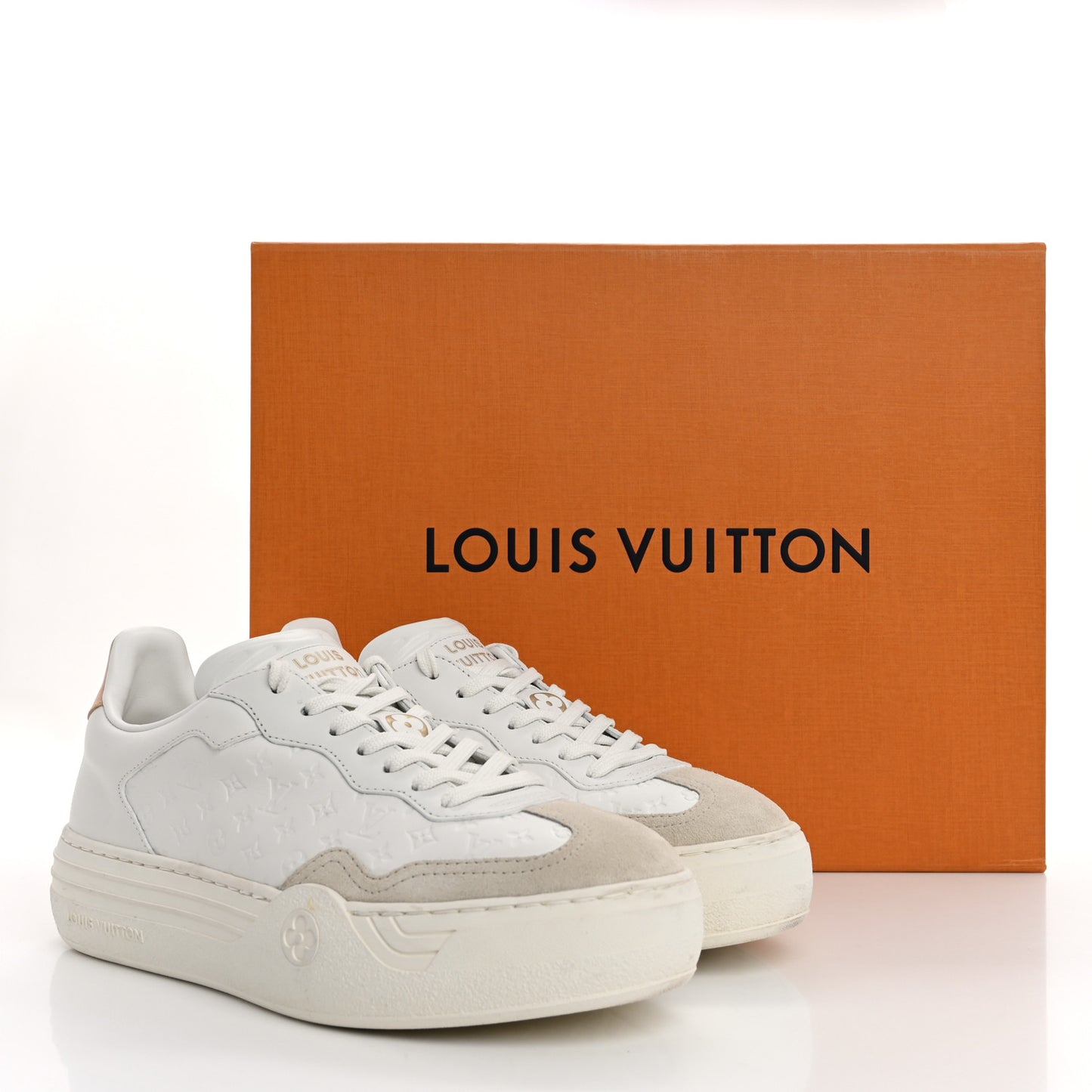 Calfskin Embossed LV Groovy Platform Sneakers 38 White