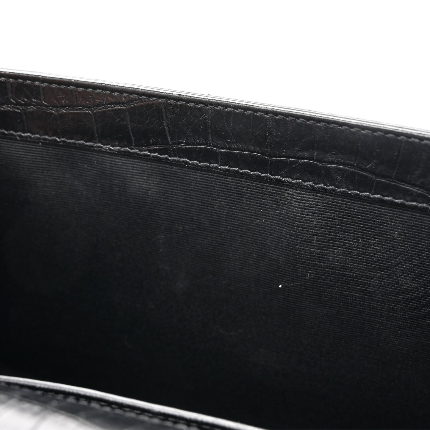 Calfskin Crocodile Embossed Medium Classic Monogram Kate Tassel Satchel Black