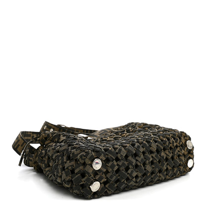 Fendi Fabric Jacquard FF 1974 Woven Knotted Mini Peekaboo I SEE U Satchel Tobacco Moro 4 of 11