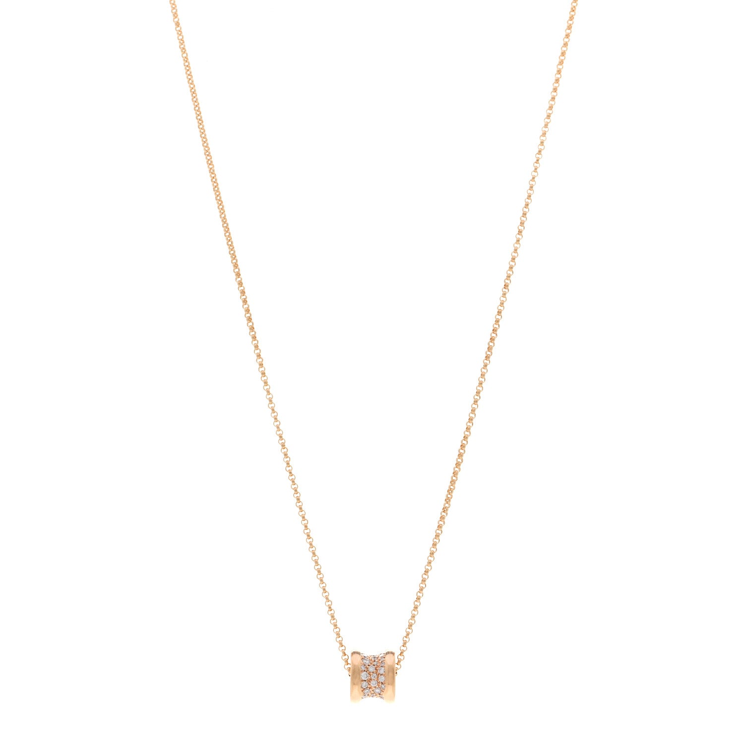 Bulgari 18K Rose Gold Diamond Small B.Zero1 Pave Pendant Necklace 1 of 4